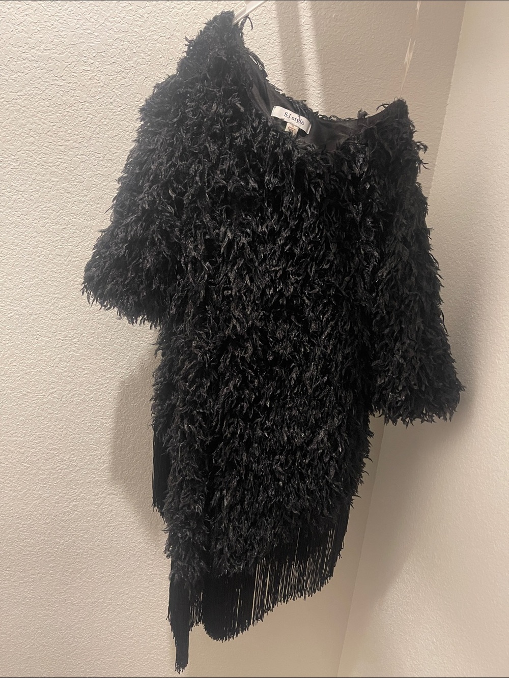 Girls' Black Fringe Textured Party Dress